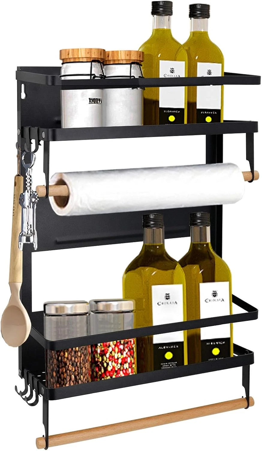 Magnetic Fridge Spice Rack- Space Saving Organizer Black Shelf on Refrigerator,