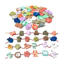 Educational Wooden Threading Beads Toys for Toddlers,47 PCS Stringi... Fast Ship
