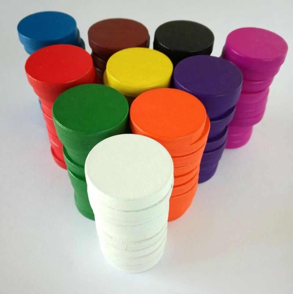 25mm Round Wooden Counters 10 Large Coloured Circles Board Game Tokens Spare Bit - Image 2 of 3