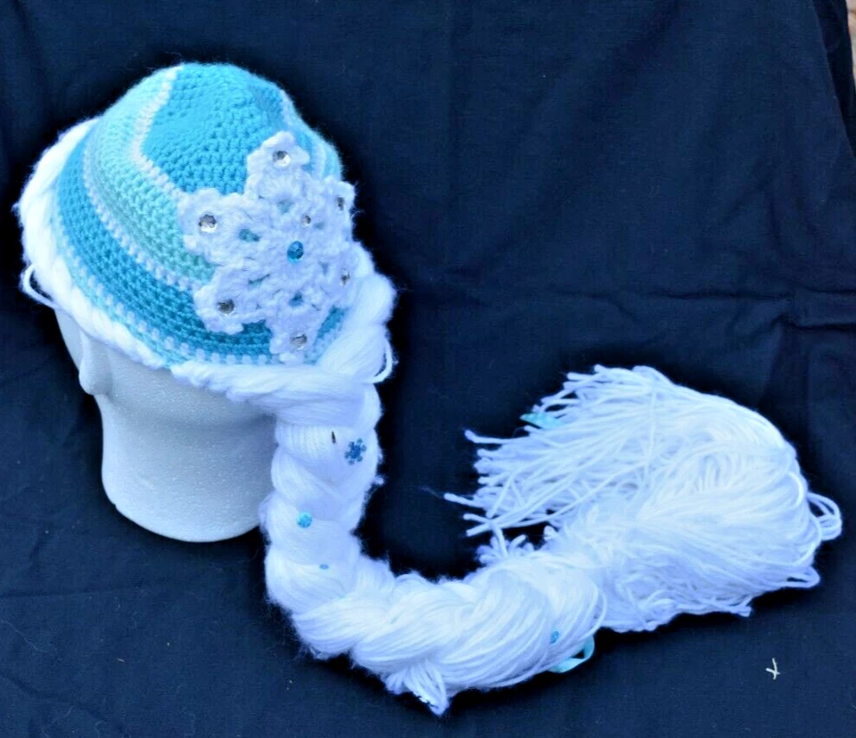 Disney Frozen Elsa Niños Hecho a Mano Crochet Trenzado Peluca Sombrero Foto 3 de 4