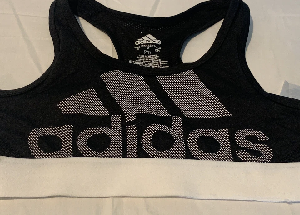 Adidas Girls' Big Gym Sports Bra Black Don't Rest Logo Bra Kids' Size Small New - Image 2 of 4