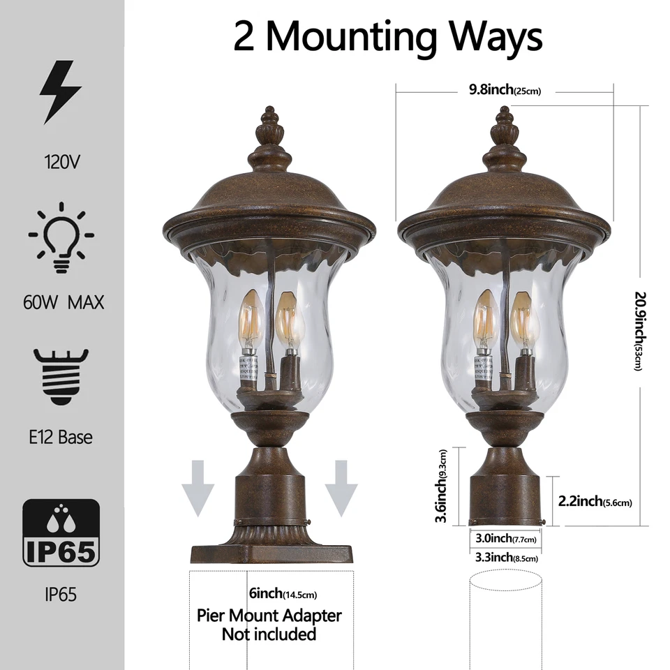21'' Vintage Outdoor Lamp Post Light Royal Bronze with Clear Glass Shade Fixture - Image 2 of 4