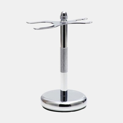 Safety Razor Shaving Brush Storage Stand For Rockwell Razors Shinny White Chrome