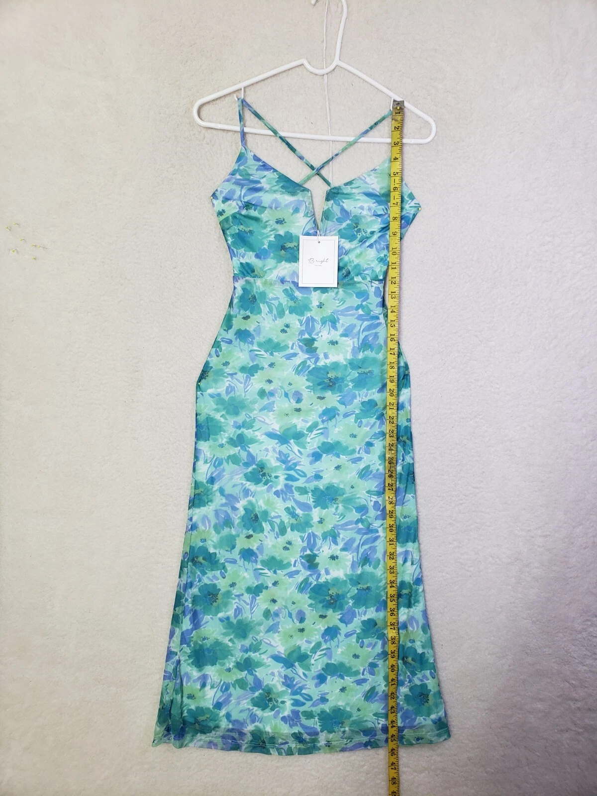 PALM ANGELS Abito donna B.right extra small verde flora chiffon spaghetti manica cambio maxi