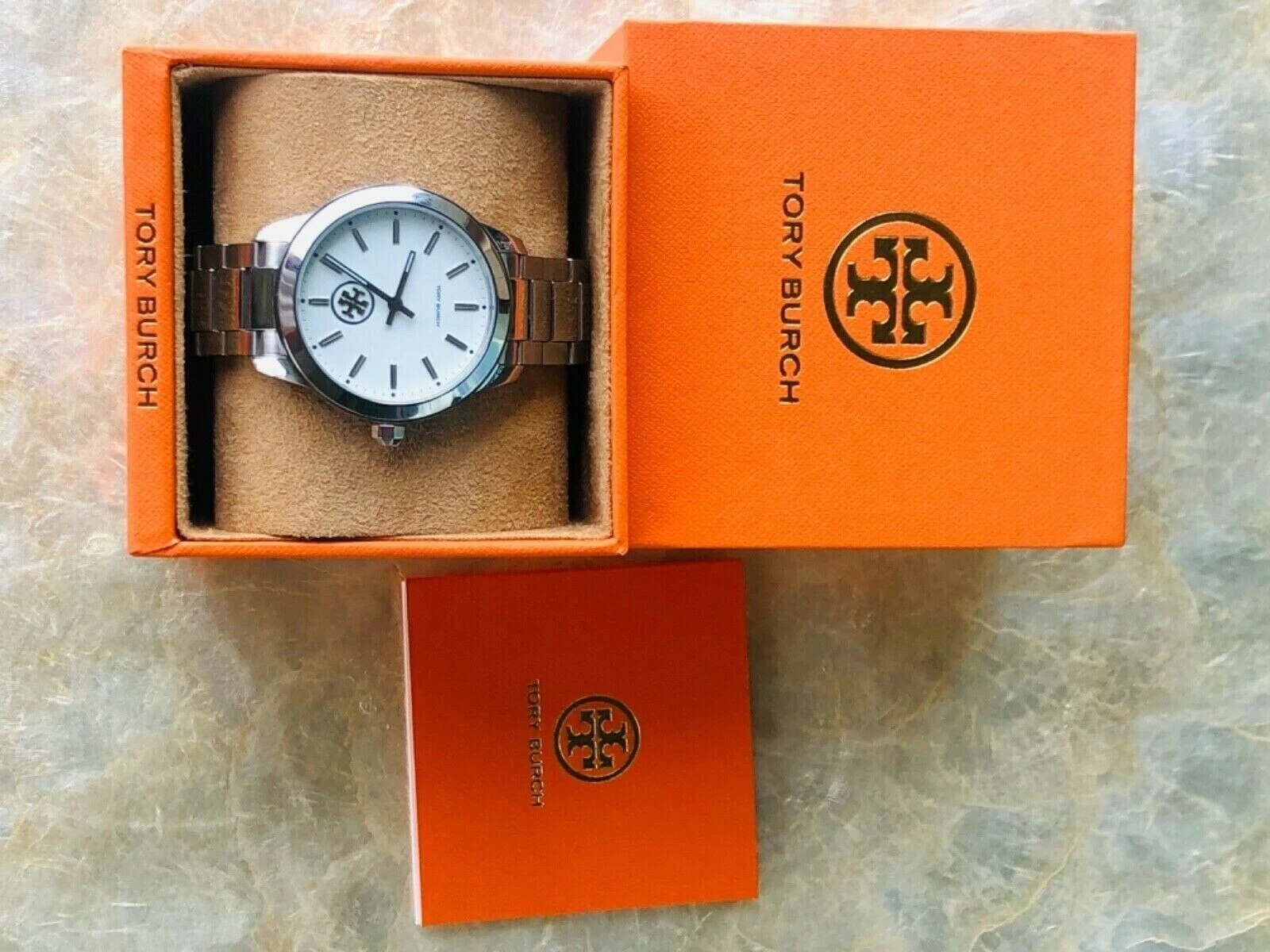 Nuovo Orologio da Donna Tory Burch Collins Quadrante Bianco Acciaio Inox TBW1201