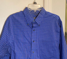 Kenneth Cole Reaction Mens Non Iron Regular Fit LS Button Up Blue/White Shirt Lg