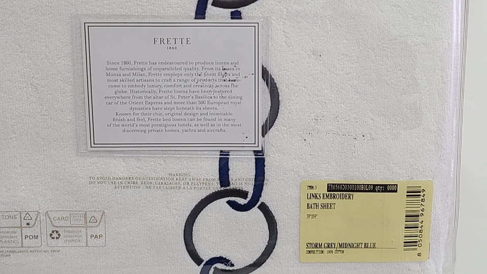 Sábana de baño bordada Frette Links gris tormenta/azul medianoche algodón puro Italia Foto 3 de 4