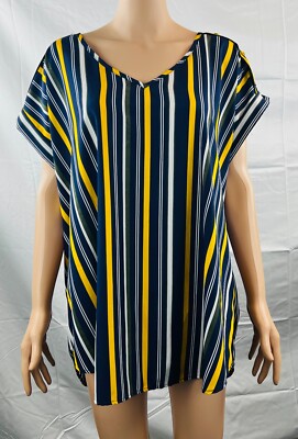 Speed Limit MPH Women's 2X Crisp Striped Nautical Epaulets Top
