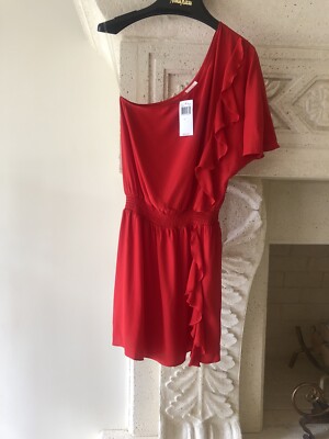parker one shoulder ruffle dress PARKER Multicolor Striped Cotton Ruffle One Shoulder Dress Size M