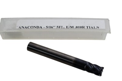 NEW Anaconda 5/16'' 5FL End Mill .010R TIALN Carbide 2-1/2'' OAL 