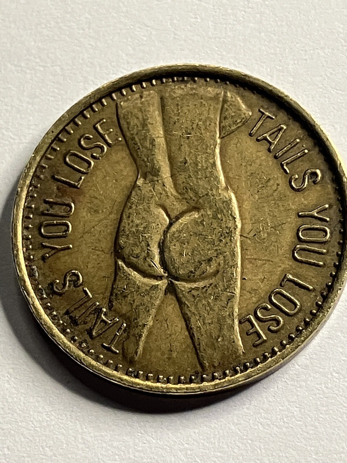 Vintage Heads I Win Tails You Lose Peep Show Token Adult Erotica Coin 