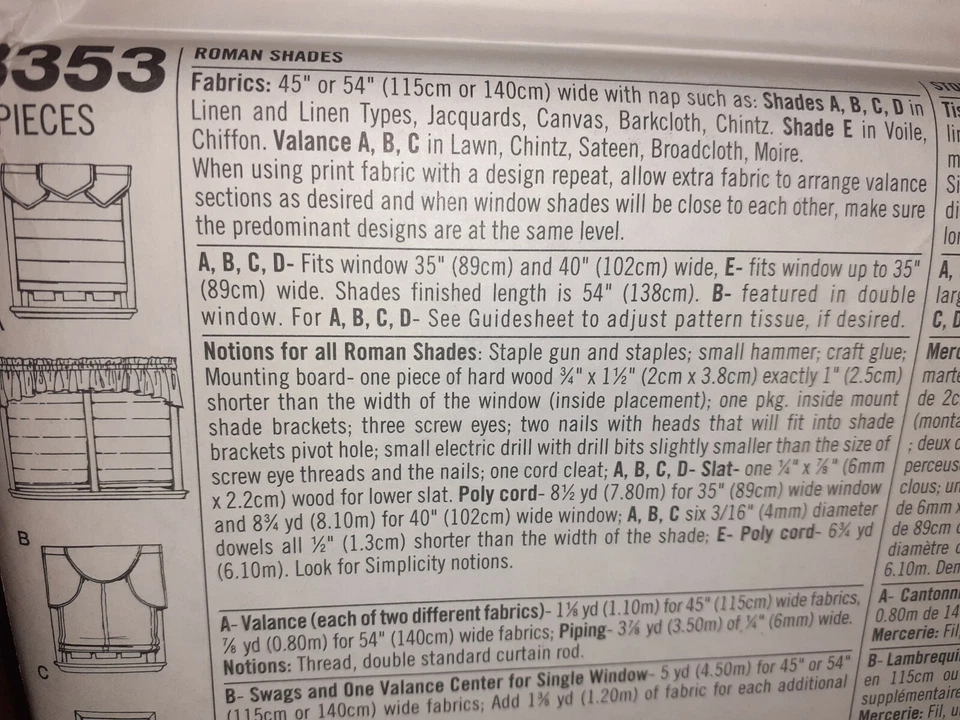 Simplicity 8353 Curtains Swag Shades Valances Home Sewing Pattern Window UC FF - Image 4 of 4