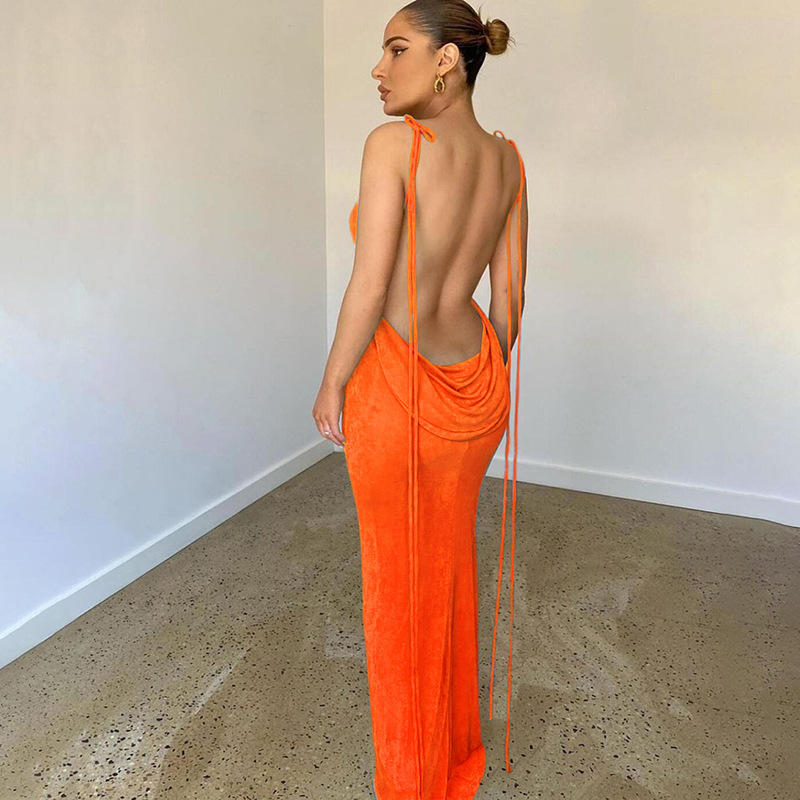 Women's Dress Summer Strap Sexy Open Back Slim Fit Wrap Hip Style Dress