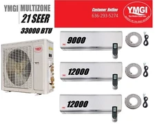 YMGI 33000 BTU 21 SEER 3 ZONE DUCTLESS MINI SPLIT AC HEAT PUMP  9K+12K+12K  Q01