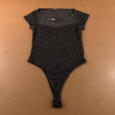 Fashion Nova Womens Large Black Mearl Call You Back Short Sleeve Bodysuit NWT