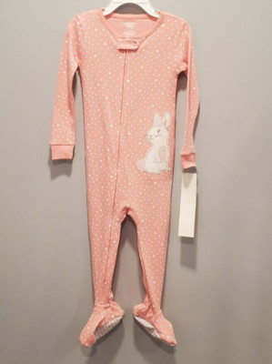 NWT Baby Girl Carter's Bunny Applique Zip Footed Pink Pajamas Size 24 Months