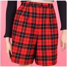 Pendleton Vintage 90s Women s 26 Red Plaid Bermuda Shorts Wallace Wool Pleated