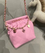 Chanel 23P Bucket Bag Pouch Bag Lambskin Quilted Chain Bag Pink [Duties Paid]