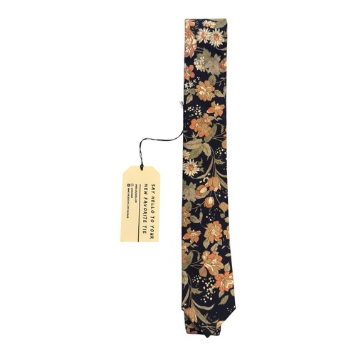 Cravatta uomo Dazi Lotus slim blu navy stampa floreale fatta a mano 100% cotone nuova con etichetta - Foto 2 di 5