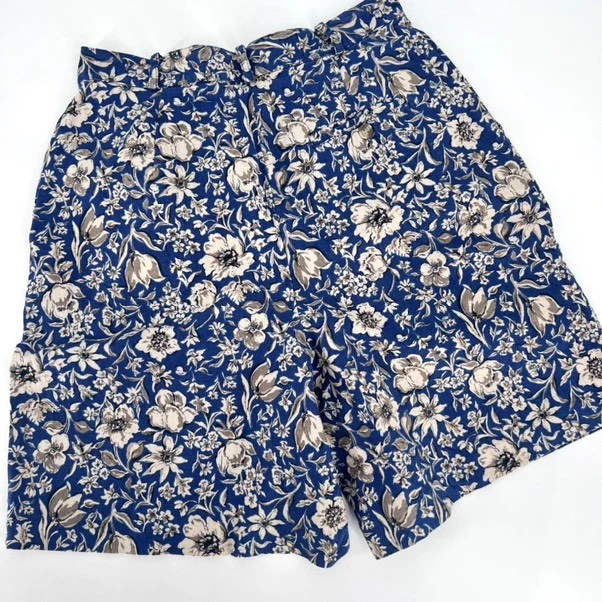 Pantalones Cortos Talbots Para Mujer Azul Vintage Floral Tiro Alto Mezcla de Lino Talla 6 Foto 2 de 4