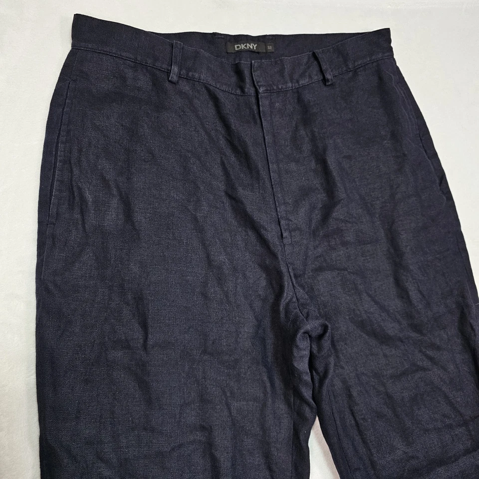 Vtg DKNY 100% Linen Pants Mens 32x29 Navy Blue Trousers Woven Straight Fit - Image 2 of 4