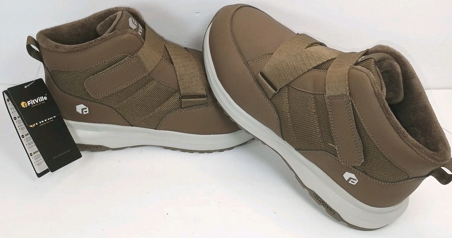 FitVille Men Snow Boot Slip On Winter Boots Water Resistant Outdoor Warm Sz 11EW