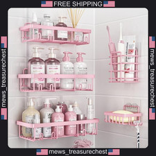 Shower Caddy Set 3 Pink Wall Shelves Soap  Toothbrush Holders Waterproof