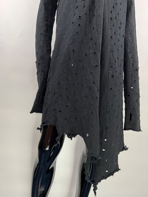 Thom Krom Women's Black Asymmetrical Distressed Open Front Cardigan Size M