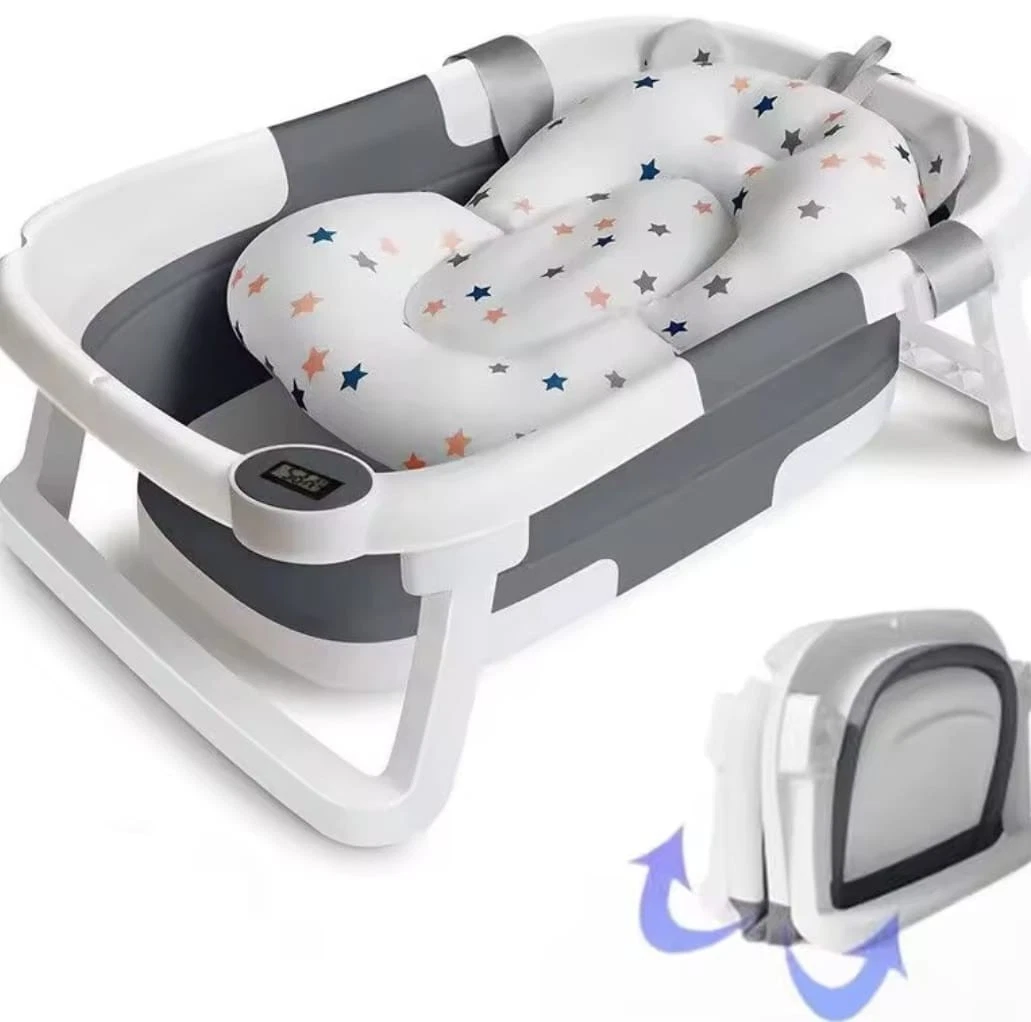 Foldable Baby Bath Tub Ergonomic with Temperature & Cushion Bath Pad & Net
Opens in a new window or