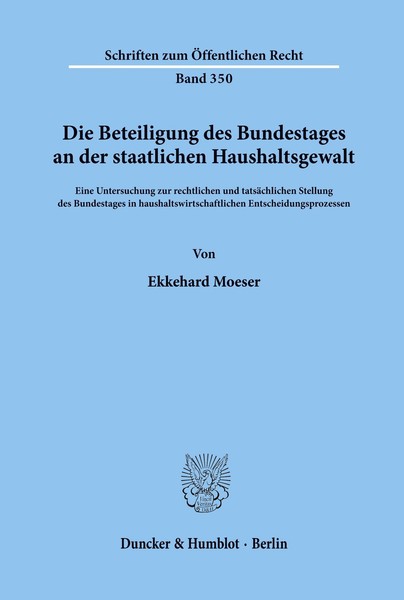 Die Beteiligung Des Bundestages An Der Staatlichen Haushaltsgewalt. Ekkehard Moe-image