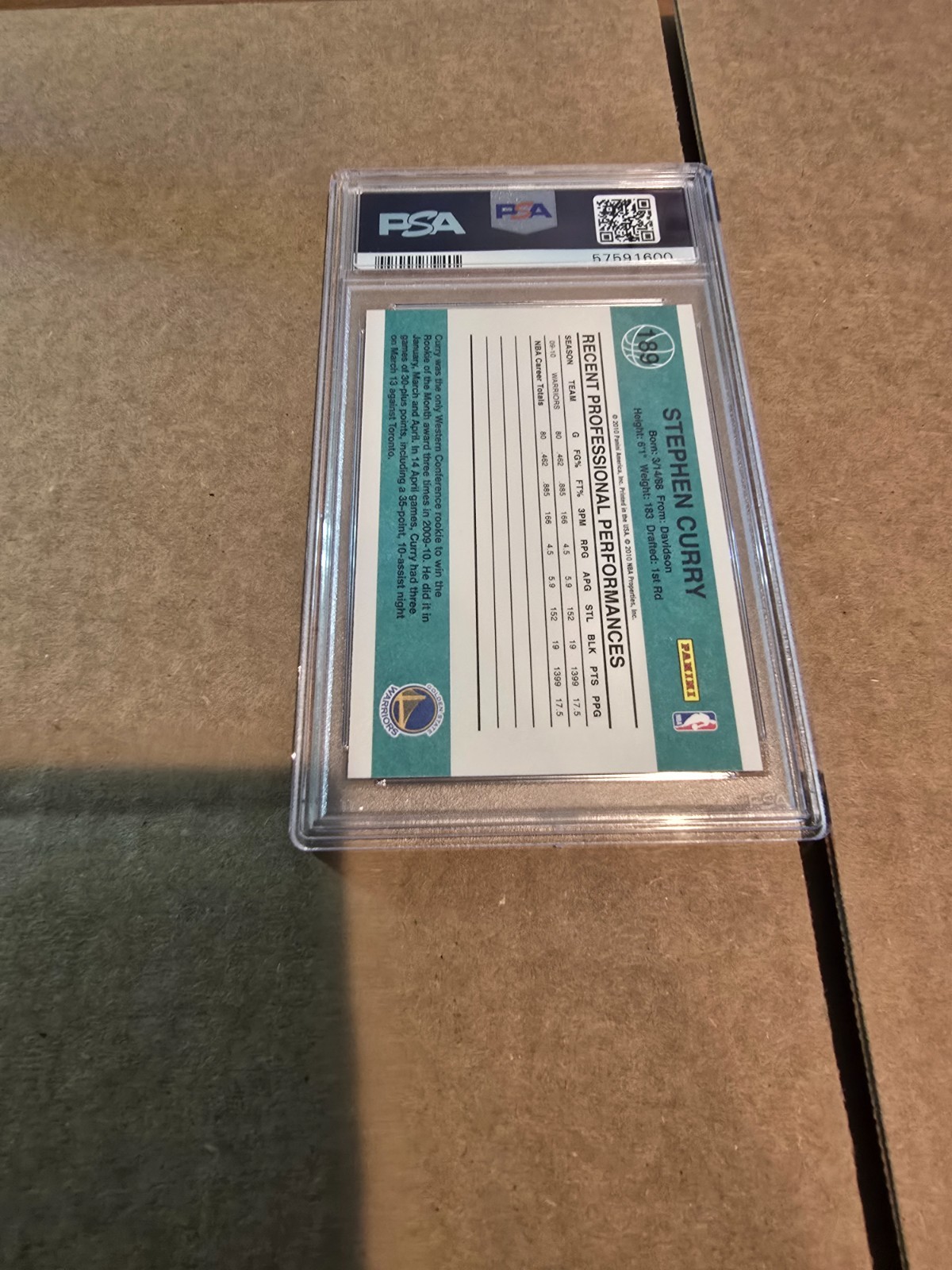 2010-11 Donruss - Stephen Curry #189 - PSA 9 - Warriors view 2