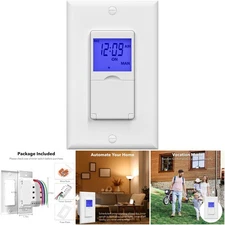 7 Day Programmable In-Wall Timer Switch Digital Light Blue Backlight Neutral