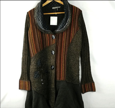Anthropologie Liquid Sioni Boho Eclectic Ruffle Long Boho Cardigan Sweater Sz M
