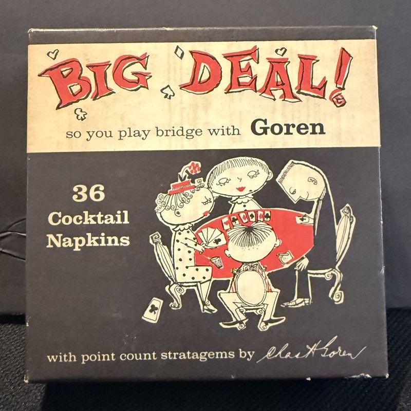 Vintage Box of 36 "BIG DEAL" COCKTAIL NAPKINS w/Bridge Playing Graphics by Goren