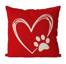 Valentines Day Pillow Covers 18x18 Inch Dog Paws Red Decorative Throw Pillow