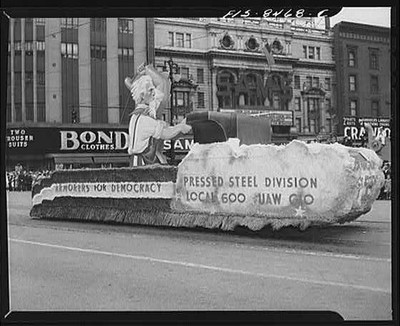 Detroit, Michigan. Float in the Labor Day parade showing Uncle Sam as a huge