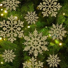 36 Pcs Gold Snowflake Ornaments, Glitter Christmas Tree Decor
