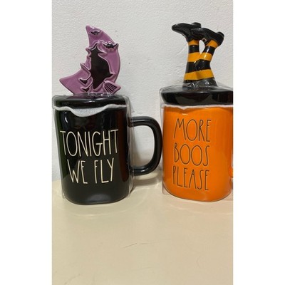 Rae Dunn Halloween Mugs with Toppers Set of 2 Witch Legs Tonight We Fly