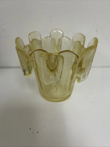 Fenton Viking Glass Finnis Crown Votive Candle Holder Yellow Art Glass USA