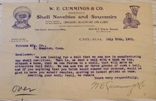 1901 Cummings & Co Chicago IL Letterhead Shell Novelties & Souvenirs RE Bells 🔔