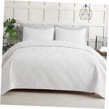 Elegant Extra Soft Quilts Queen Size, 3-Piece Lightweight Queen 96"x90" White