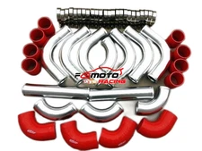3" 76mm Universal Aluminum Intercooler Turbo Pipe piping Kit + Red Hose+Clamps