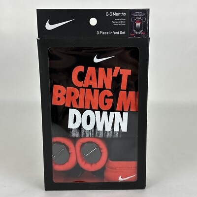 Nike 3 Piece Infant Clothing Set 0-6mo Cap Bodysuit Booties ''Can't Bring Me Down
