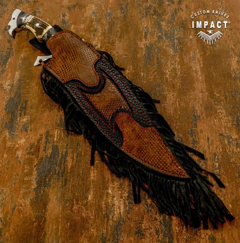 IMPACT CUTLERY RARE CUSTOM FULL TANG FULLER ART BOWIE KNIFE BULL HORN HANDLE - Picture 16 of 17