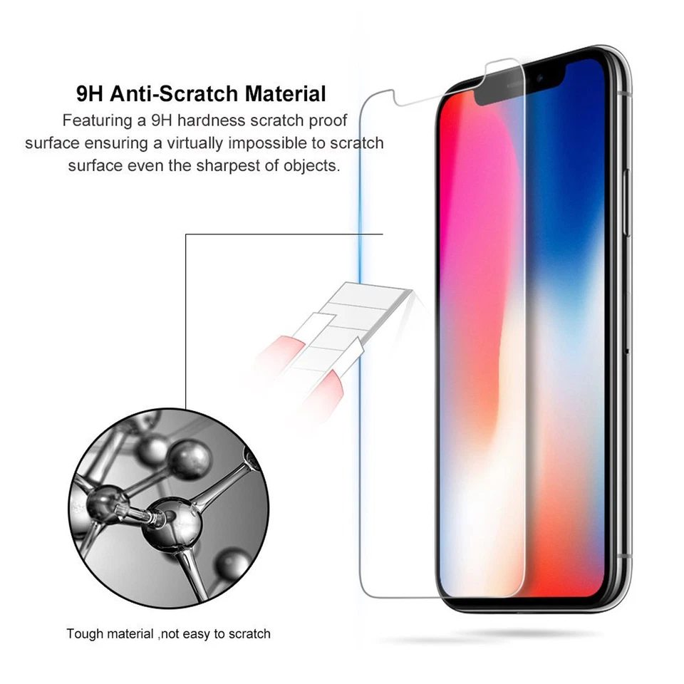 Anti-Fingerprint 9H HD Tempered Glass Screen Protectors iPhone X/8 7 6 Plus/5 - image 4 of 4