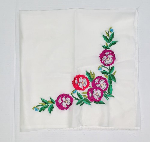 Unbranded White Chiffon Multicolor Floral Pansy Embroidered Remnant Fabric - Picture 6 of 11