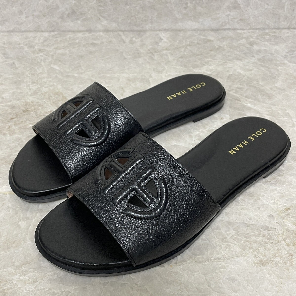 Cole Haan Flynn Logo Slide Sandal Womens Size 7B Black Leather