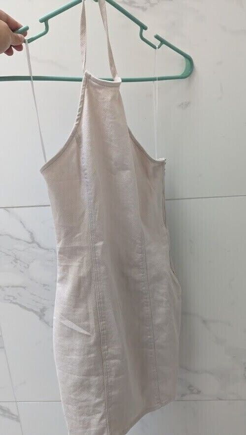 H&M Beige Demin Mini Dress Side Zip, Single Around the Neck H&M Beige Demin Mini Dress Side Zip, Single Around the Neck
