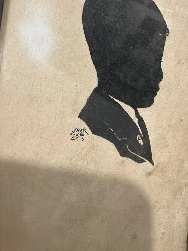 Antigua silueta de papel enmarcada de 2 piezas firmada por el artista Jack Ellis 1931 AMERICANA Foto 3 de 4