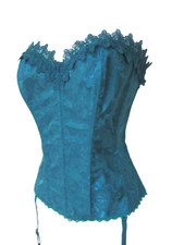 FREDERICKS OF HOLLYWOOD Corset Strapless Side Hook Lace-Up Sz 44 Free Stockings